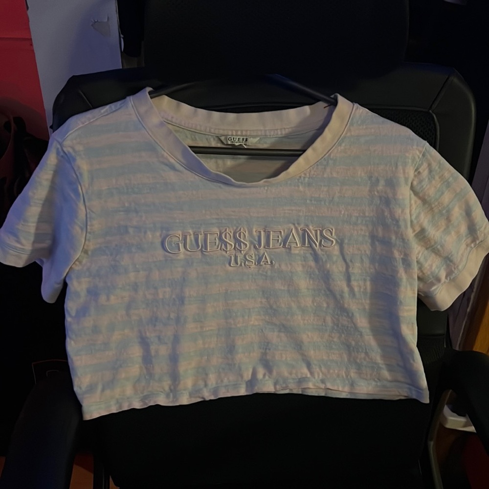 ASAP Rocky X Guess collection women’s pink and blue medium crop top
